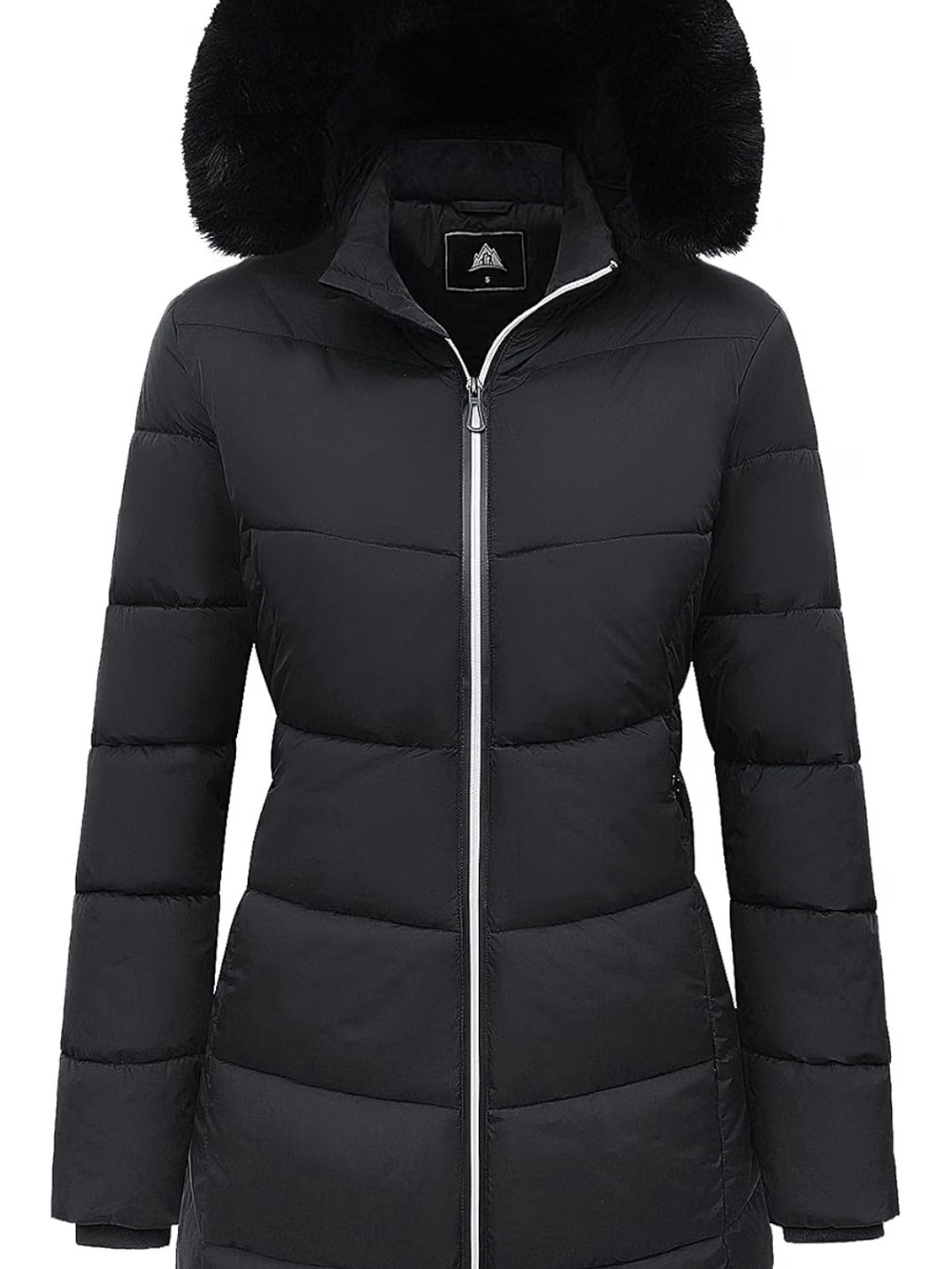 Women’s Black Puffer Coat with Faux Fur Hood